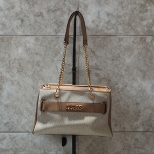 Guess Beige Logo-Print Tote Bag